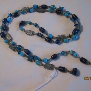 FUNKY BEADED BELT OR NECKLACE, 48 IN LONG, BLU/TUR